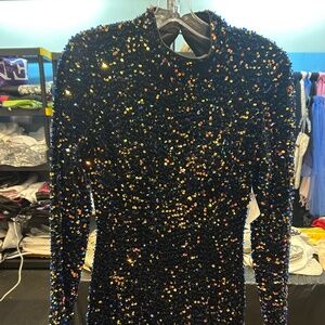 Tiffany Homecoming House of Wu Black Open Back Long Sleeved Mini Dress